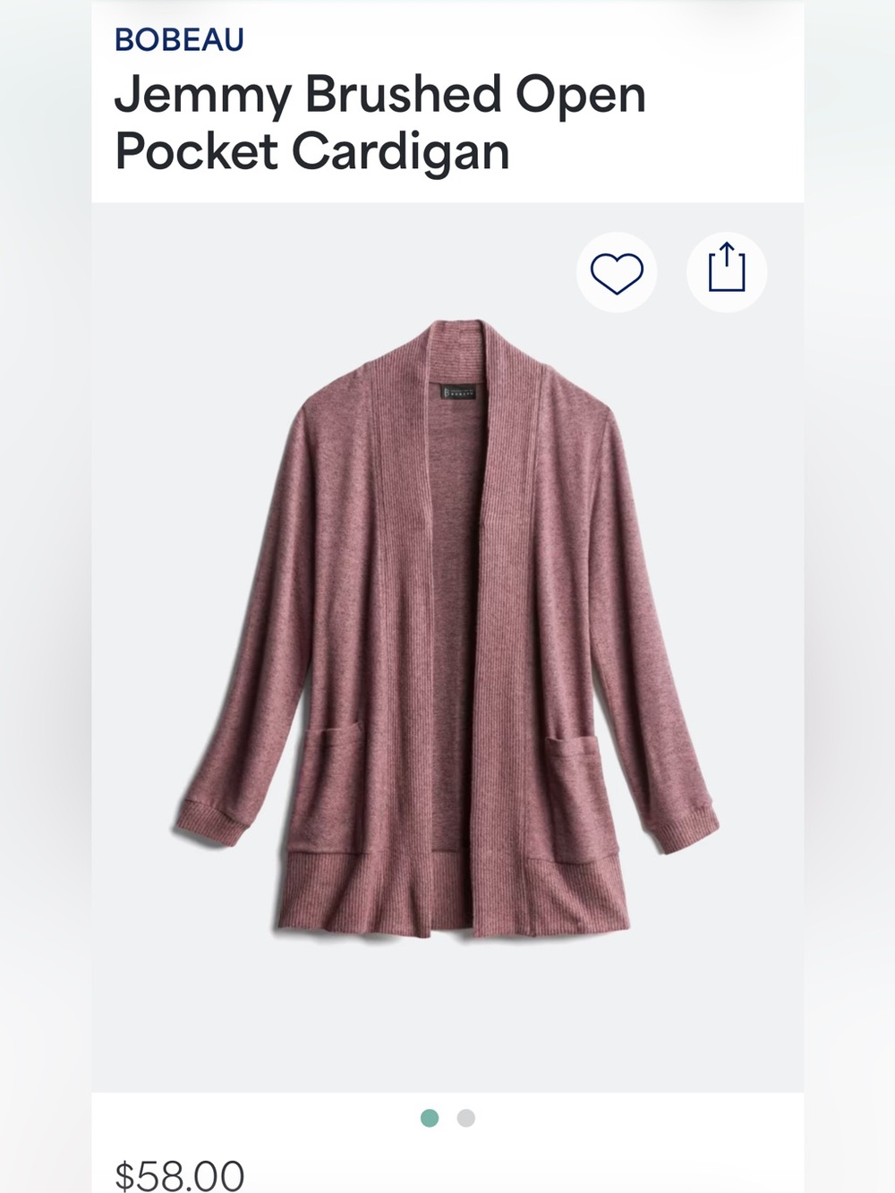 Bobeau Purple Open-Front Draped Cardigan with Pockets